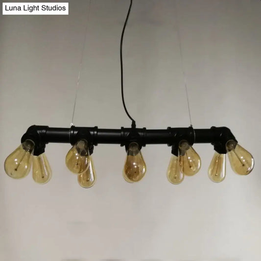 DecorBites™ Industrial Style Black Metal Piping Island Lamp - Dining Room Hanging Light Fixture