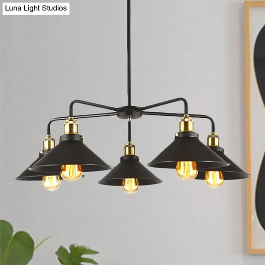 Industrial Style Black Metallic Hanging Light with Conical Chandelier Design - Perfect for Dining Table