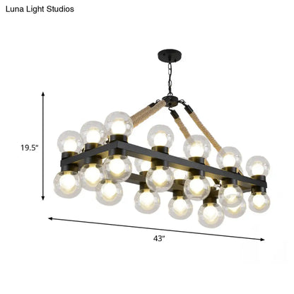 ثريا جزيئية سوداء بتصميم صناعي من DecorBites™ مزودة بـ 24 مصباحًا زجاجيًا شفافًا لغرفة الطعام أو سقف الجزيرة