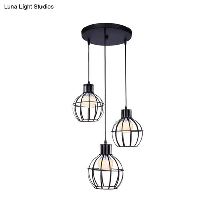 Industrial Style Black Pendant Light with 3 Bulbs, Wire Globe Shade - Ideal for Dining Room