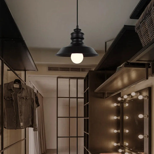 Industrial Style Black Pendant Light with Metal Barn Lampshade - Perfect for Balcony Hanging