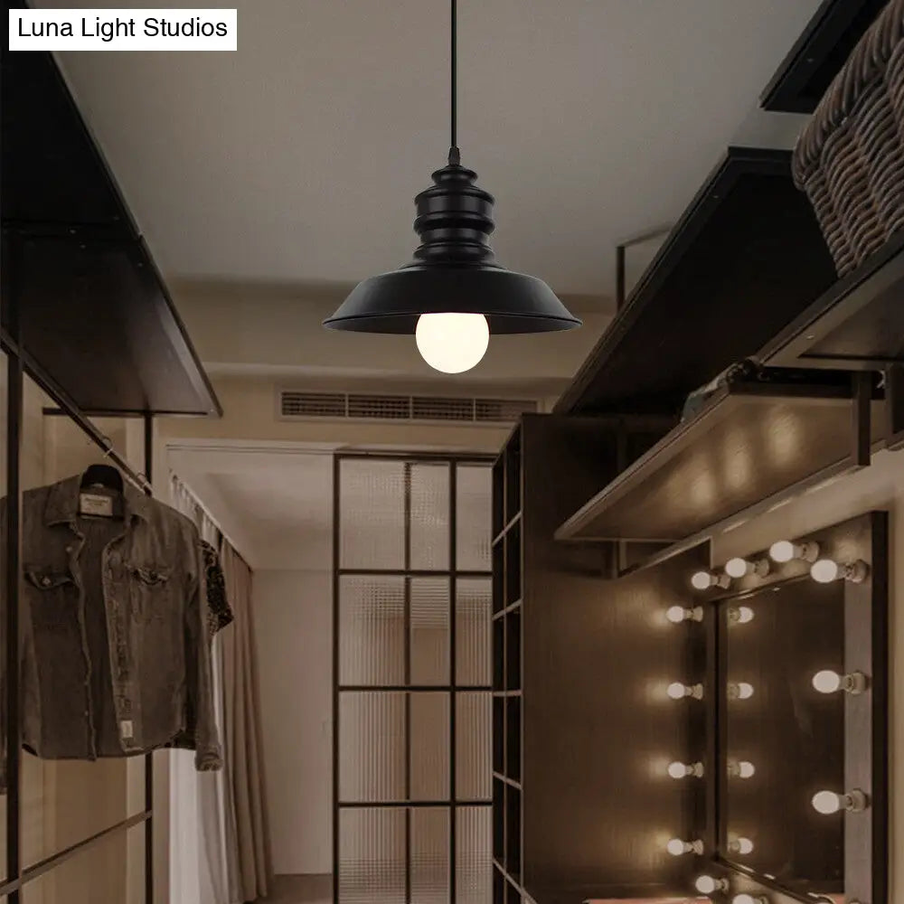 Industrial Style Black Pendant Light with Metal Barn Lampshade - Perfect for Balcony Hanging