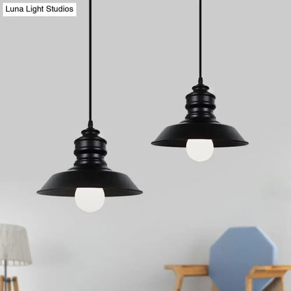 Industrial Style Black Pendant Light with Metal Barn Lampshade - Perfect for Balcony Hanging