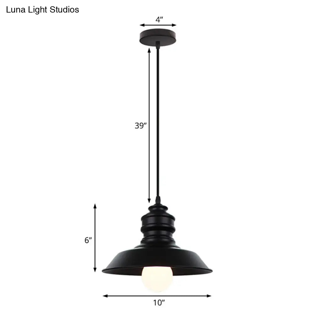 Industrial Style Black Pendant Light with Metal Barn Lampshade - Perfect for Balcony Hanging