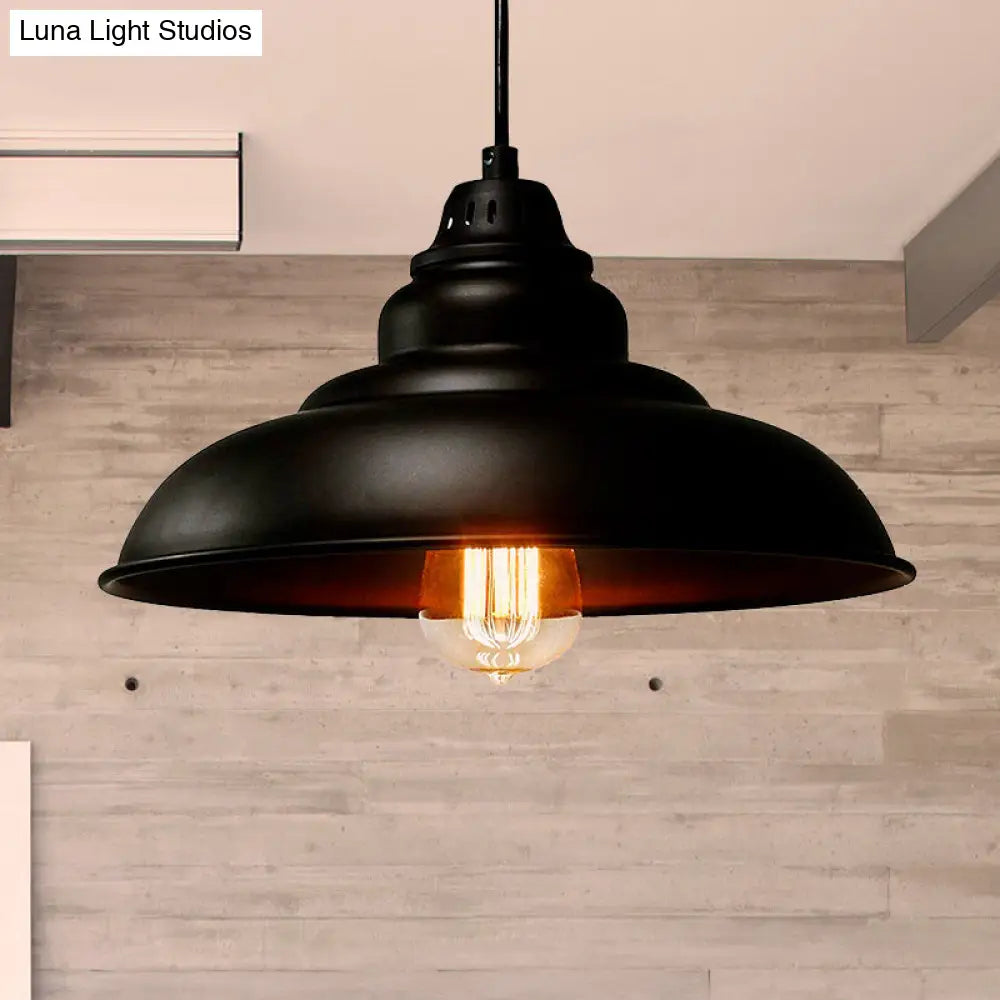 Industrial Style Black Pendant Light with Metallic Bowl Shade for Dining Room Suspension Lighting