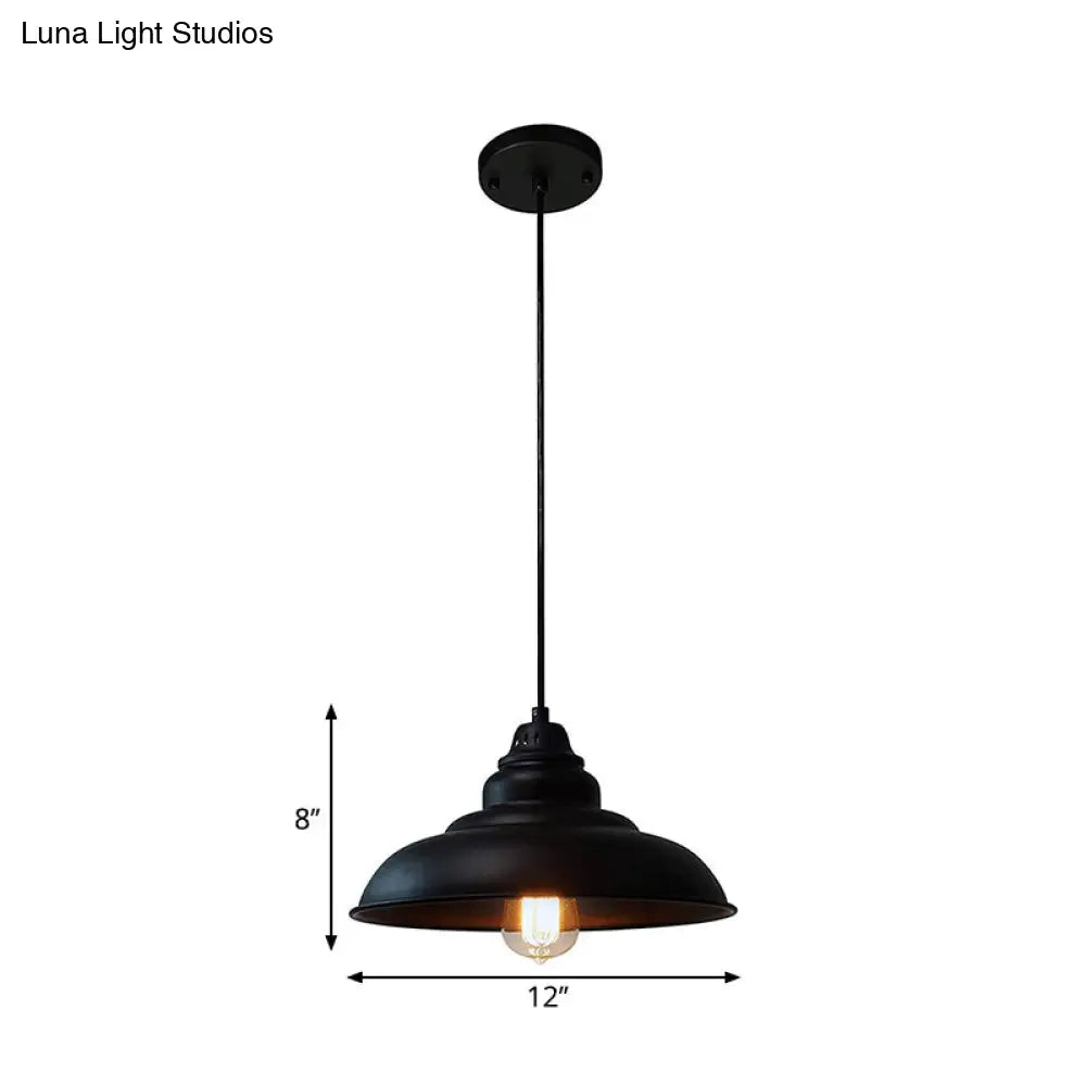 Industrial Style Black Pendant Light with Metallic Bowl Shade for Dining Room Suspension Lighting