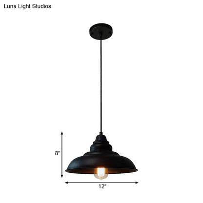 Industrial Style Black Pendant Light with Metallic Bowl Shade for Dining Room Suspension Lighting