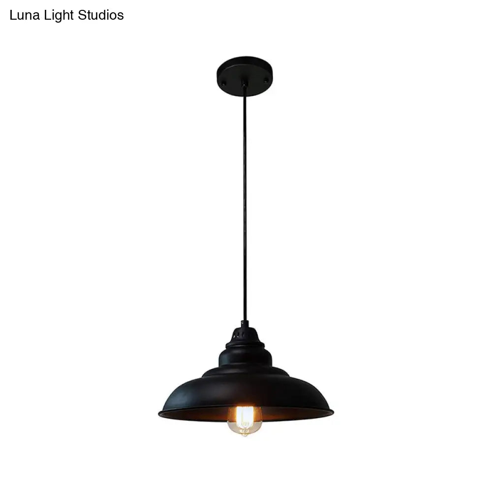 Industrial Style Black Pendant Light with Metallic Bowl Shade for Dining Room Suspension Lighting