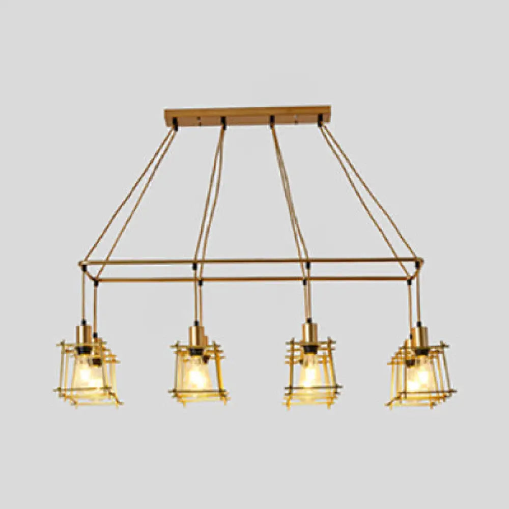 DecorBites™ Industrial Style Black/Red Metal Island Pendant Light with 8 Bulbs & Squared Cage Shade