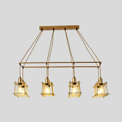 DecorBites™ Industrial Style Black/Red Metal Island Pendant Light with 8 Bulbs & Squared Cage Shade