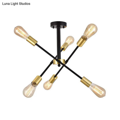 Industrial Style Black Starburst Iron Chandelier Pendant Light with 6 Open Bulb Heads