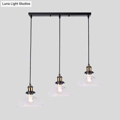 Industrial Style Brass Pendant Light Kit with 3-Light Round/Barn/Admix Design, Clear Glass Hanging Lamps