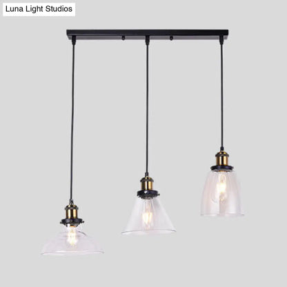 Industrial Style Brass Pendant Light Kit with 3-Light Round/Barn/Admix Design, Clear Glass Hanging Lamps