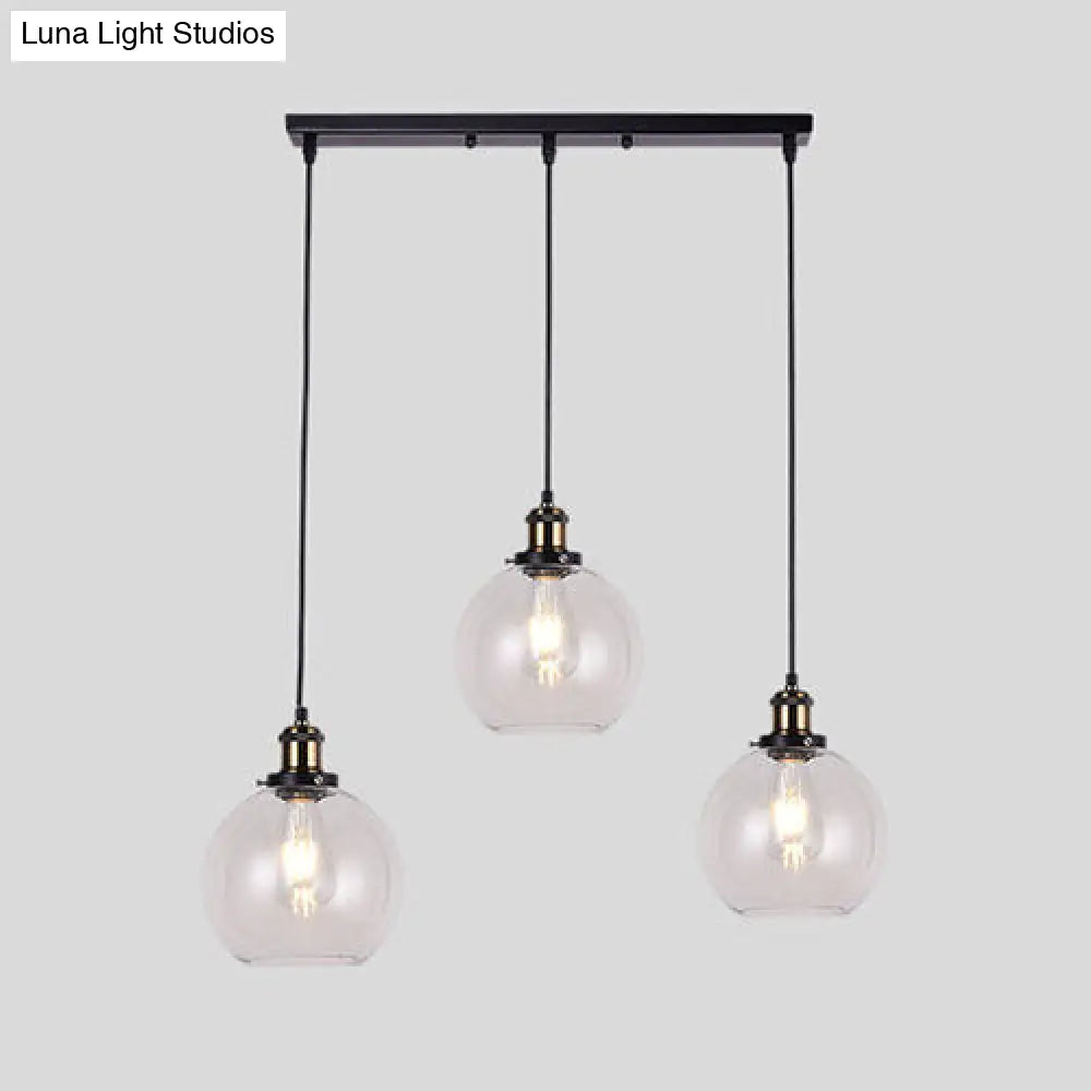 Industrial Style Brass Pendant Light Kit with 3-Light Round/Barn/Admix Design, Clear Glass Hanging Lamps