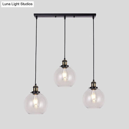 Industrial Style Brass Pendant Light Kit with 3-Light Round/Barn/Admix Design, Clear Glass Hanging Lamps