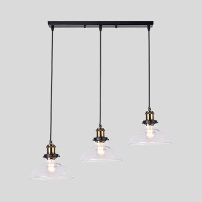 Industrial Style Brass Pendant Light Kit with 3-Light Round/Barn/Admix Design, Clear Glass Hanging Lamps