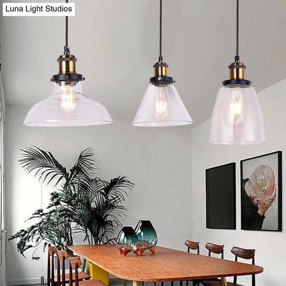 Industrial Style Brass Pendant Light Kit with 3-Light Round/Barn/Admix Design, Clear Glass Hanging Lamps