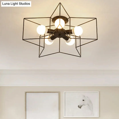 DecorBites™ DecorBites™ Industrial Style Ceiling Light: 5-Bulb Flush Mount Fixture with Iron Frame Lampshade - Dining Room Lighting
