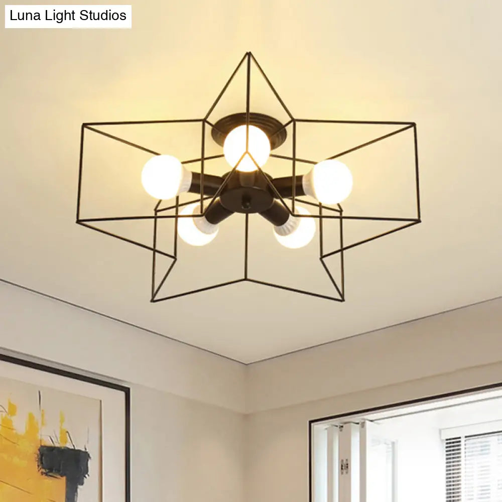 DecorBites™ DecorBites™ Industrial Style Ceiling Light: 5-Bulb Flush Mount Fixture with Iron Frame Lampshade - Dining Room Lighting