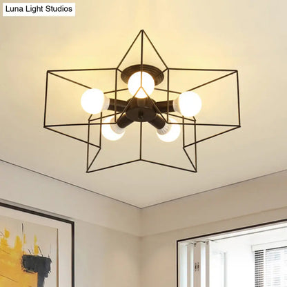 DecorBites™ DecorBites™ Industrial Style Ceiling Light: 5-Bulb Flush Mount Fixture with Iron Frame Lampshade - Dining Room Lighting