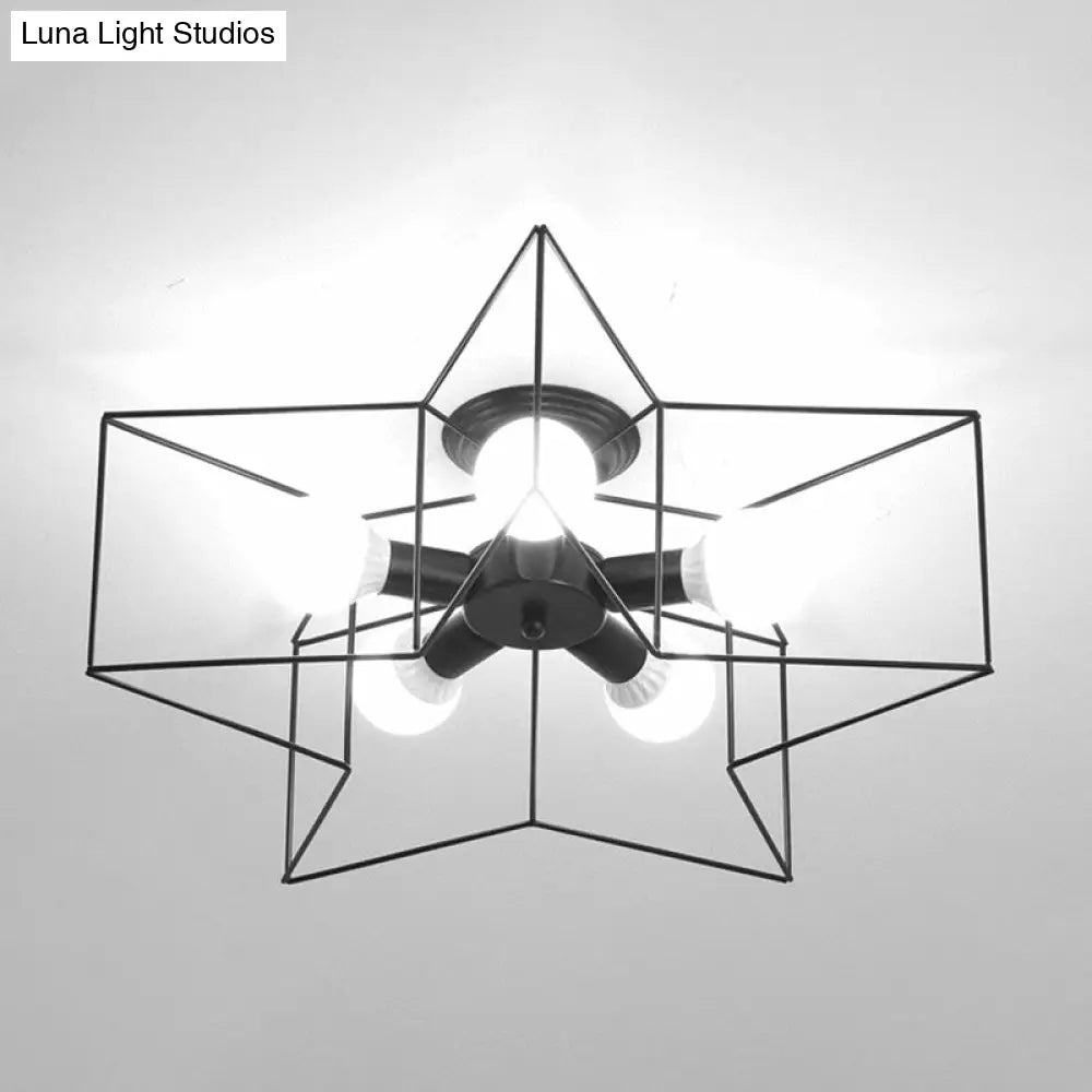 DecorBites™ DecorBites™ Industrial Style Ceiling Light: 5-Bulb Flush Mount Fixture with Iron Frame Lampshade - Dining Room Lighting