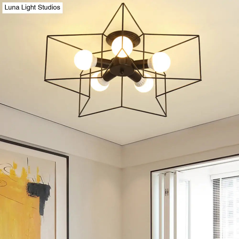 DecorBites™ DecorBites™ Industrial Style Ceiling Light: 5-Bulb Flush Mount Fixture with Iron Frame Lampshade - Dining Room Lighting
