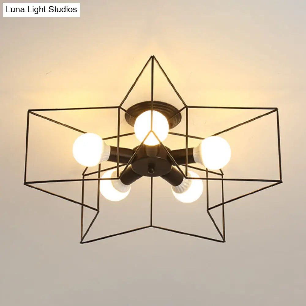 DecorBites™ DecorBites™ Industrial Style Ceiling Light: 5-Bulb Flush Mount Fixture with Iron Frame Lampshade - Dining Room Lighting