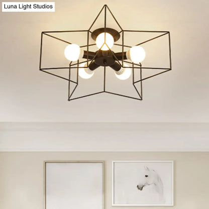 DecorBites™ DecorBites™ Industrial Style Ceiling Light: 5-Bulb Flush Mount Fixture with Iron Frame Lampshade - Dining Room Lighting