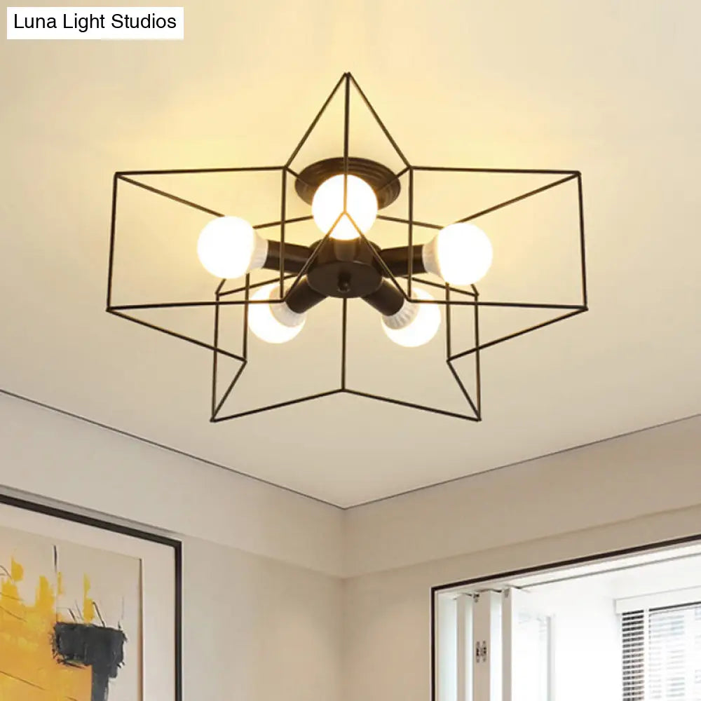 DecorBites™ DecorBites™ Industrial Style Ceiling Light: 5-Bulb Flush Mount Fixture with Iron Frame Lampshade - Dining Room Lighting
