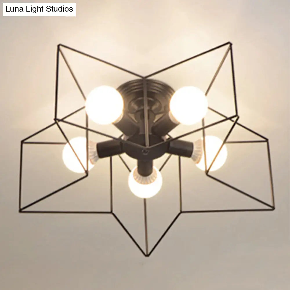 DecorBites™ DecorBites™ Industrial Style Ceiling Light: 5-Bulb Flush Mount Fixture with Iron Frame Lampshade - Dining Room Lighting