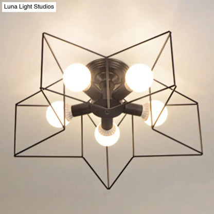 DecorBites™ DecorBites™ Industrial Style Ceiling Light: 5-Bulb Flush Mount Fixture with Iron Frame Lampshade - Dining Room Lighting