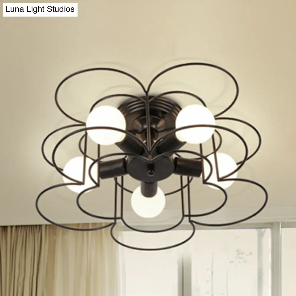 DecorBites™ DecorBites™ Industrial Style Ceiling Light: 5-Bulb Flush Mount Fixture with Iron Frame Lampshade - Dining Room Lighting