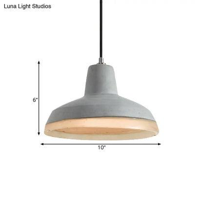 Industrial-Style Cement Grey Hanging Pendant Ceiling Lamp - Cone/Bowl/Dome Design, 1-Light Resin Fixture