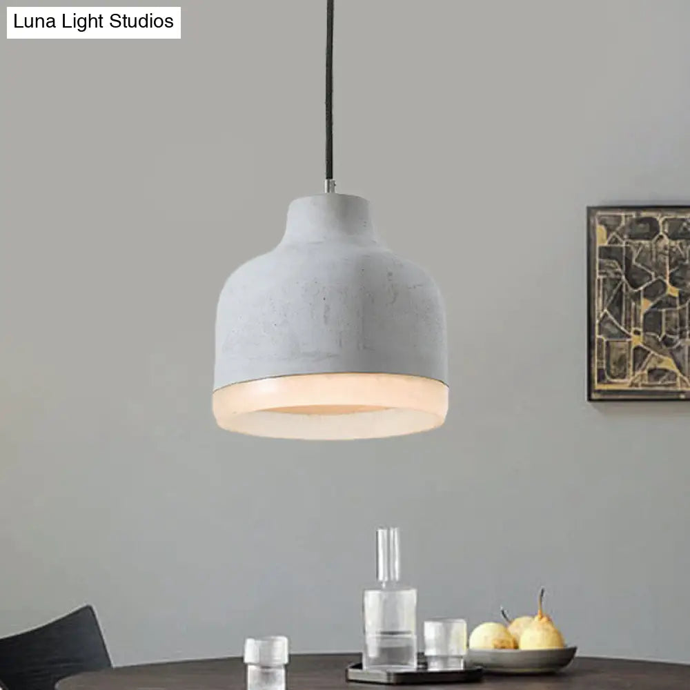 Industrial-Style Cement Grey Hanging Pendant Ceiling Lamp - Cone/Bowl/Dome Design, 1-Light Resin Fixture