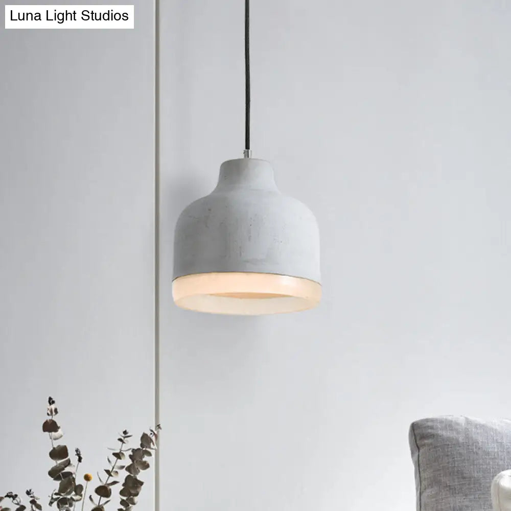 Industrial-Style Cement Grey Hanging Pendant Ceiling Lamp - Cone/Bowl/Dome Design, 1-Light Resin Fixture