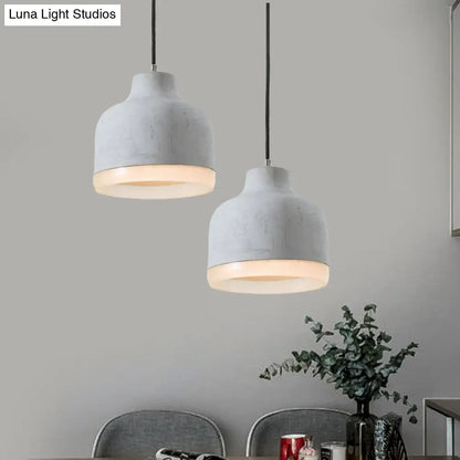 Industrial-Style Cement Grey Hanging Pendant Ceiling Lamp - Cone/Bowl/Dome Design, 1-Light Resin Fixture