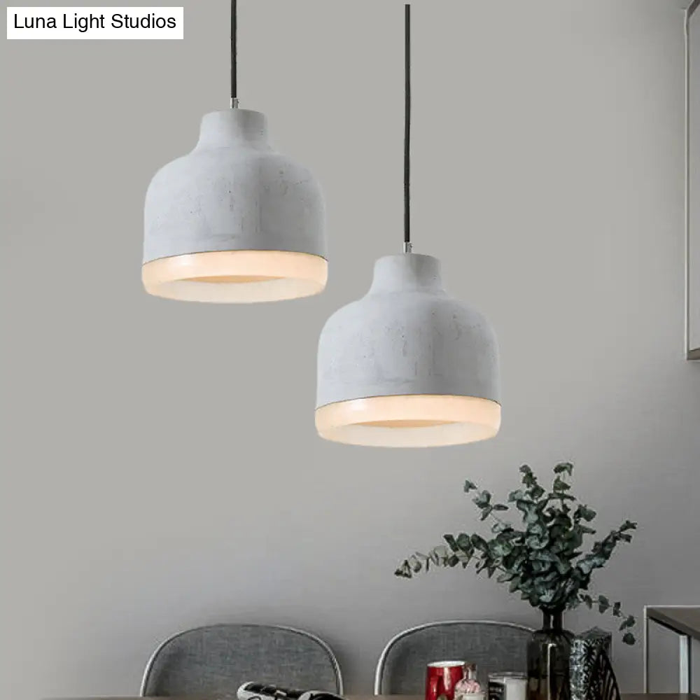 Industrial-Style Cement Grey Hanging Pendant Ceiling Lamp - Cone/Bowl/Dome Design, 1-Light Resin Fixture