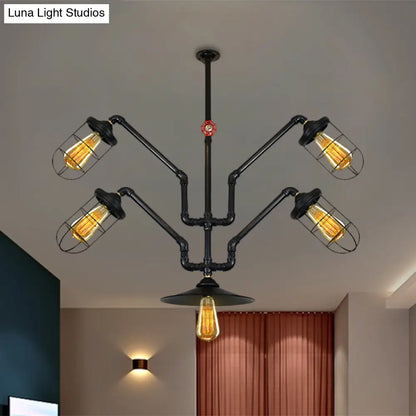 Industrial Style Chandelier Lamp: 5-Light Wire Cage Suspension with Water Pipe – Ideal for Dining Room