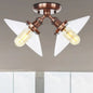 Industrial Style Clear Glass Semi Flush Mount Ceiling Light with 2 Lights for Conical Restaurants in Black/Bronze