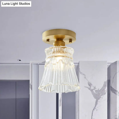 DecorBites™ DecorBites™ Industrial-Style Cone Glass Ceiling Light - Single Bulb Semi Flush Mount Fixture in Brass with Clear Textured Glass for Living Rooms