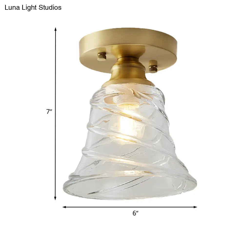 DecorBites™ DecorBites™ Industrial-Style Cone Glass Ceiling Light - Single Bulb Semi Flush Mount Fixture in Brass with Clear Textured Glass for Living Rooms