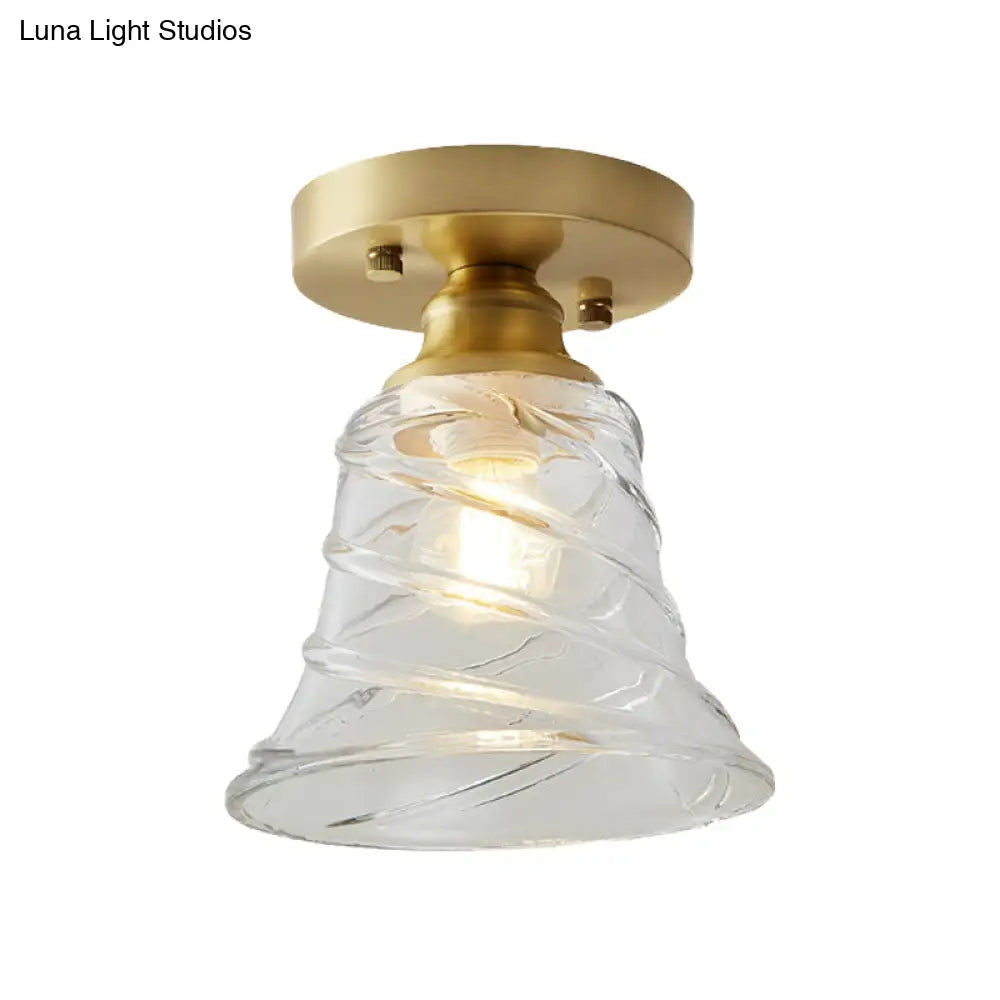 DecorBites™ DecorBites™ Industrial-Style Cone Glass Ceiling Light - Single Bulb Semi Flush Mount Fixture in Brass with Clear Textured Glass for Living Rooms