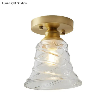 DecorBites™ DecorBites™ Industrial-Style Cone Glass Ceiling Light - Single Bulb Semi Flush Mount Fixture in Brass with Clear Textured Glass for Living Rooms