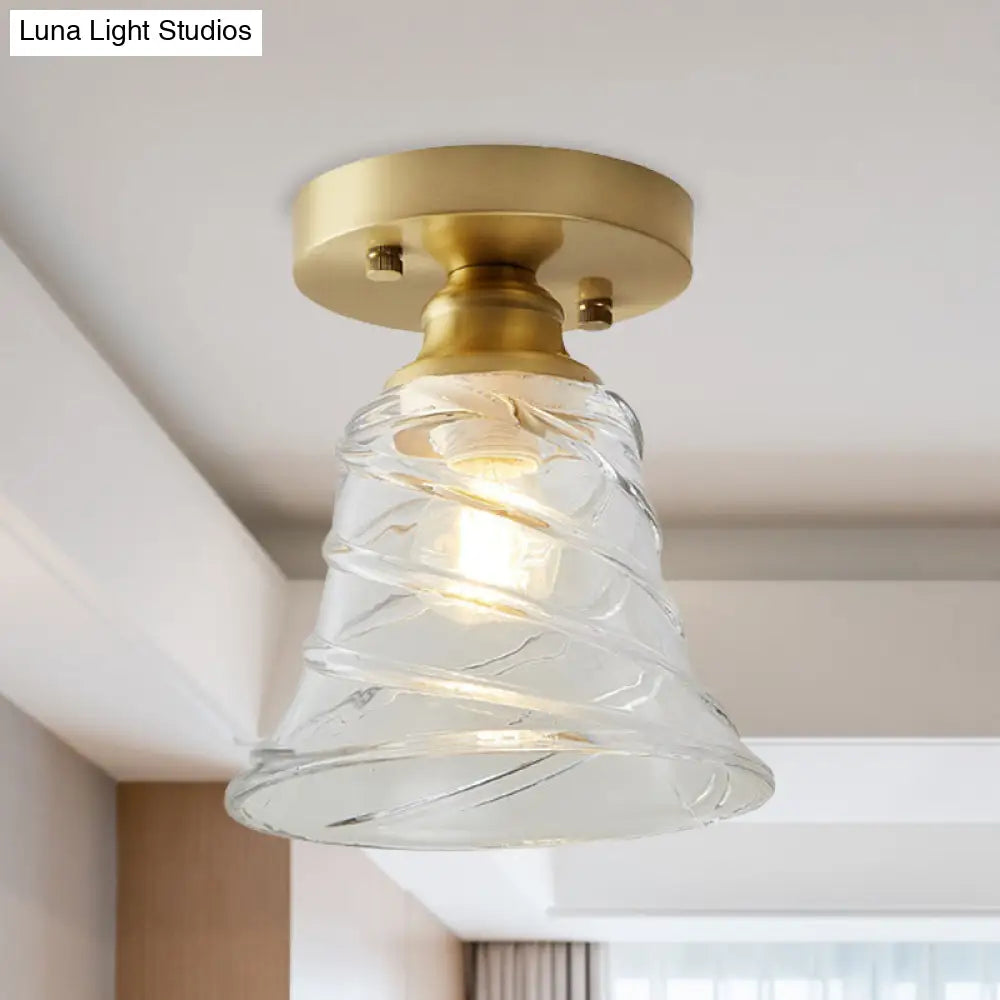 DecorBites™ DecorBites™ Industrial-Style Cone Glass Ceiling Light - Single Bulb Semi Flush Mount Fixture in Brass with Clear Textured Glass for Living Rooms