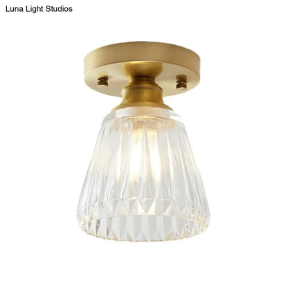 DecorBites™ DecorBites™ Industrial-Style Cone Glass Ceiling Light - Single Bulb Semi Flush Mount Fixture in Brass with Clear Textured Glass for Living Rooms