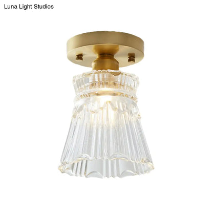 DecorBites™ DecorBites™ Industrial-Style Cone Glass Ceiling Light - Single Bulb Semi Flush Mount Fixture in Brass with Clear Textured Glass for Living Rooms