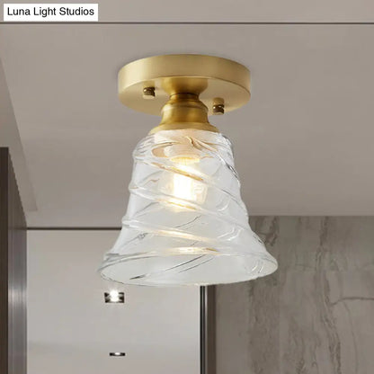 DecorBites™ DecorBites™ Industrial-Style Cone Glass Ceiling Light - Single Bulb Semi Flush Mount Fixture in Brass with Clear Textured Glass for Living Rooms