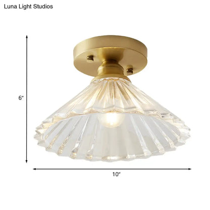 DecorBites™ DecorBites™ Industrial-Style Cone Glass Ceiling Light - Single Bulb Semi Flush Mount Fixture in Brass with Clear Textured Glass for Living Rooms