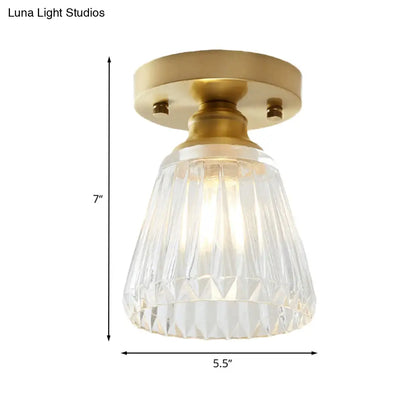 DecorBites™ DecorBites™ Industrial-Style Cone Glass Ceiling Light - Single Bulb Semi Flush Mount Fixture in Brass with Clear Textured Glass for Living Rooms