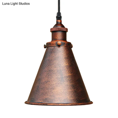 Industrial Style Cone-Shaped Hanging Pendant Lamp - Black/Brass Iron, Ideal for Dining Room Lighting